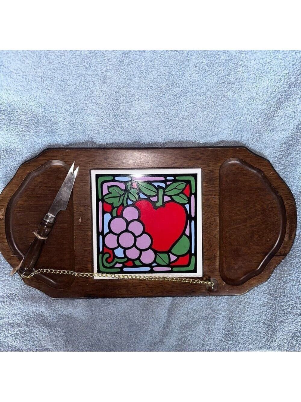 Vintage Charcuterie Board Cheese Platter with Knife Oval Wood Tray MCM Retro